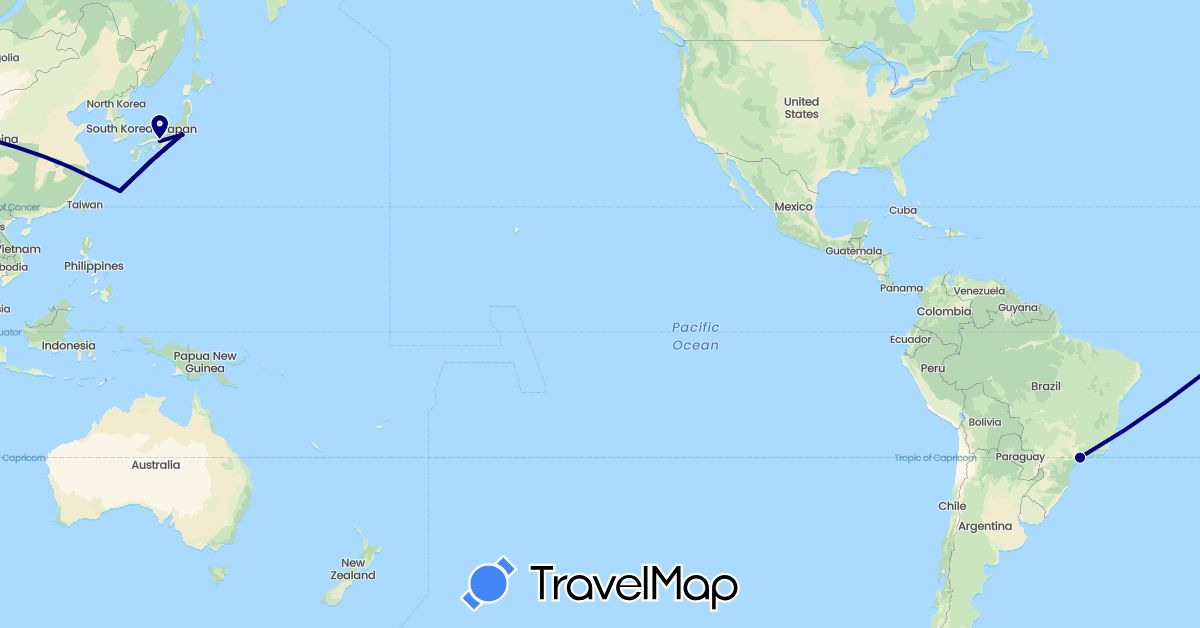 TravelMap itinerary: driving in Brazil, Japan (Asia, South America)